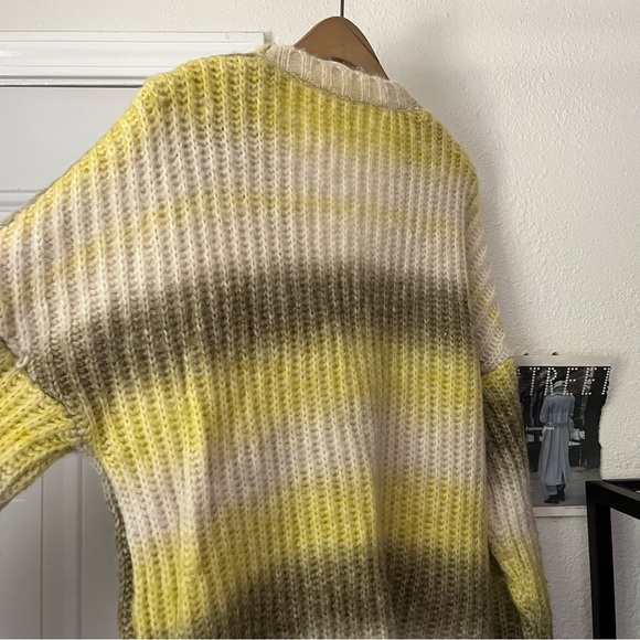 FOR LOVE & LEMONS cream yellow wool blend open knit stretchy long line cardigan - Picture 6 of 8